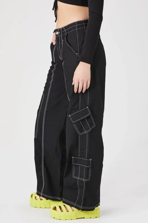 Contrast-Seam Cargo Pants