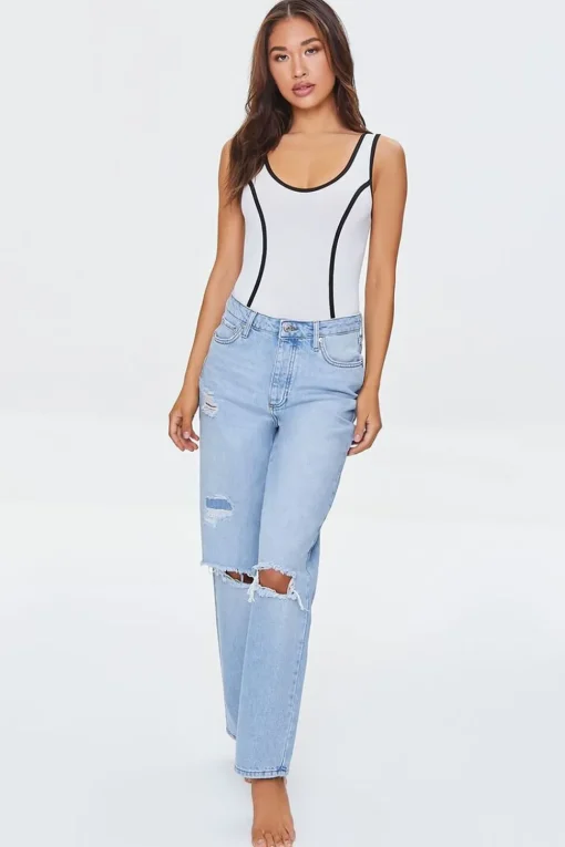 Contrast-Seam Seamless Bodysuit