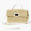 Contrast-Trim Basketwoven Crossbody Bag