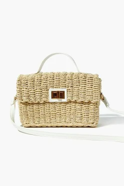 Contrast-Trim Basketwoven Crossbody Bag