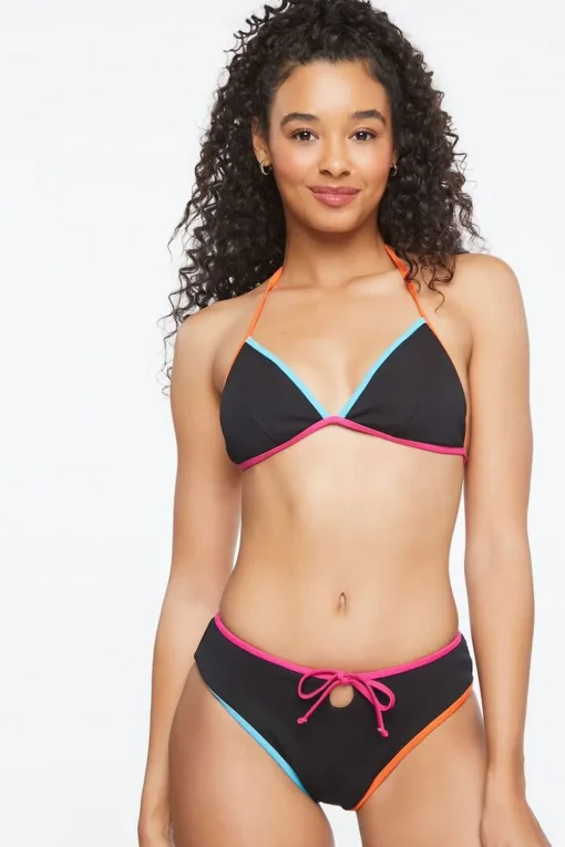 Contrast-Trim Hipster Bikini Bottoms