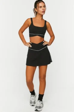Contrast-Trim Tulip-Hem Sports Bra