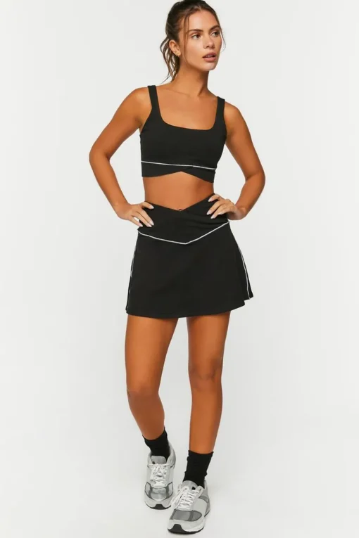 Contrast-Trim Tulip-Hem Sports Bra