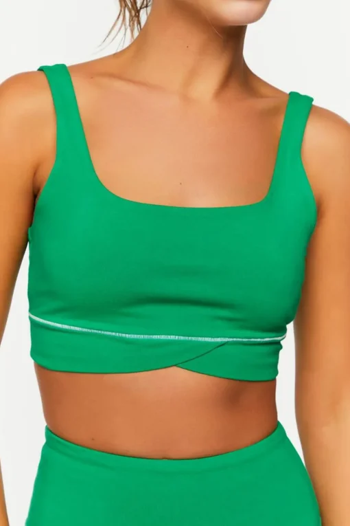 Contrast-Trim Tulip-Hem Sports Bra