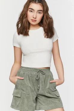 Corduroy Drawstring Bermuda Shorts