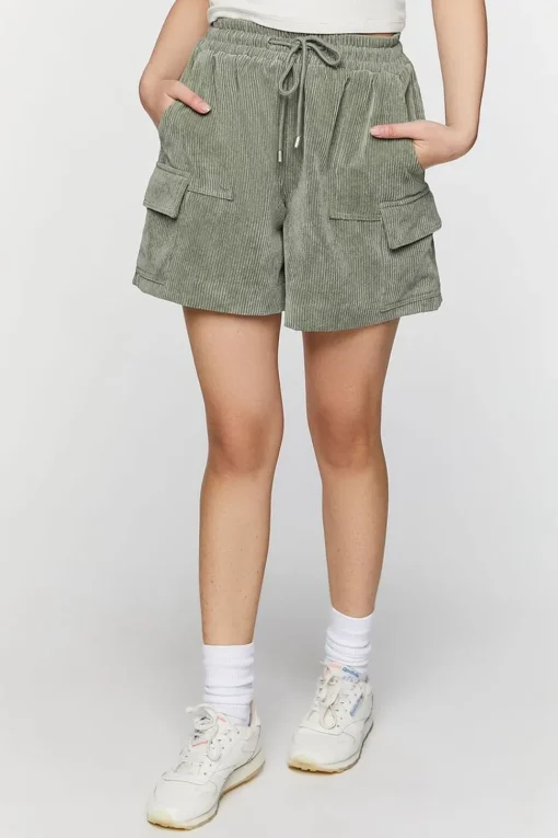 Corduroy Drawstring Bermuda Shorts