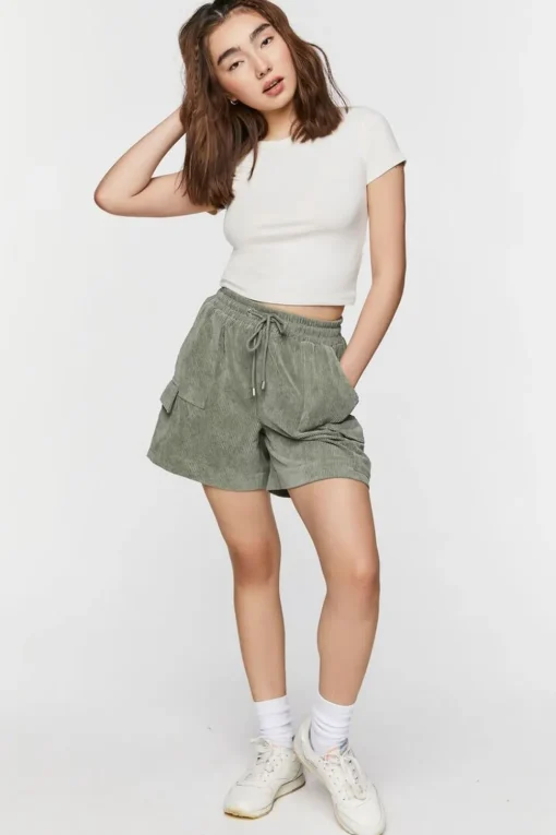 Corduroy Drawstring Bermuda Shorts