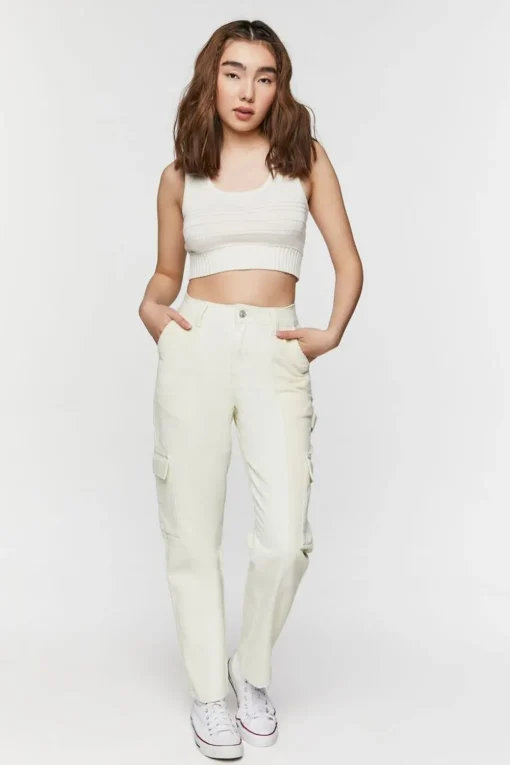 Corduroy-Panel Straight-Leg Utility Pants