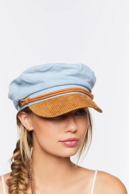 Corduroy-Trim Cabbie Hat