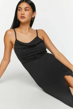 Cowl Neck Slit Midi Dress