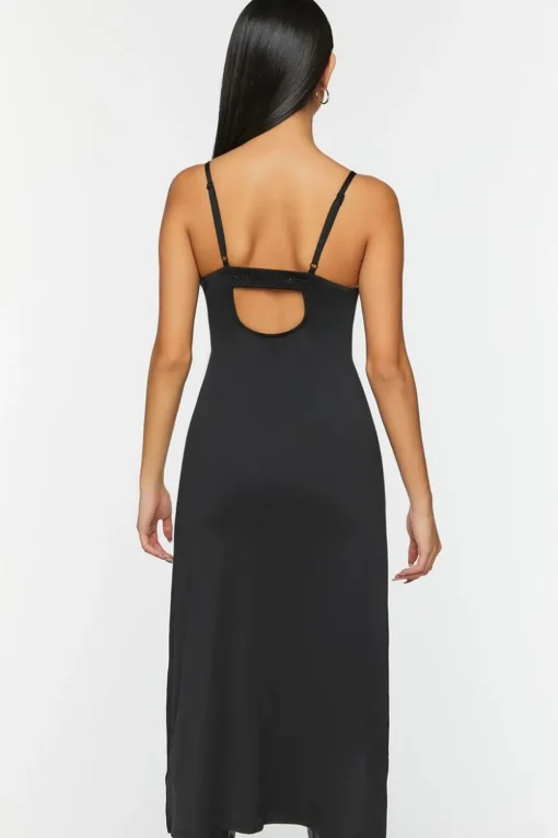 Cowl Neck Slit Midi Dress