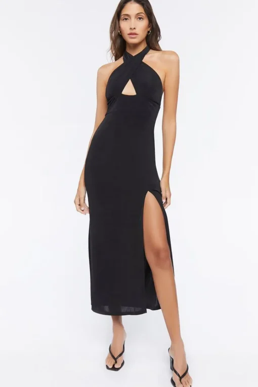 Crisscross Midi Halter Dress