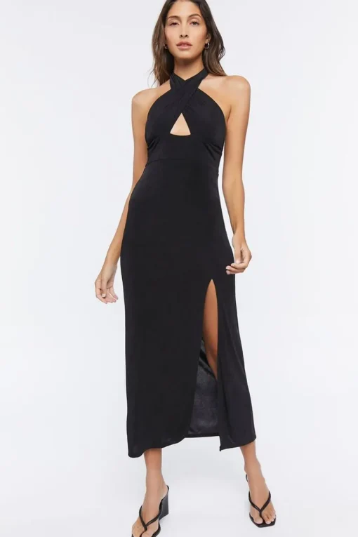 Crisscross Midi Halter Dress