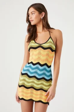 Crochet Chevron Halter Mini Dress