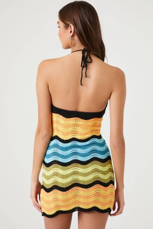 Crochet Chevron Halter Mini Dress