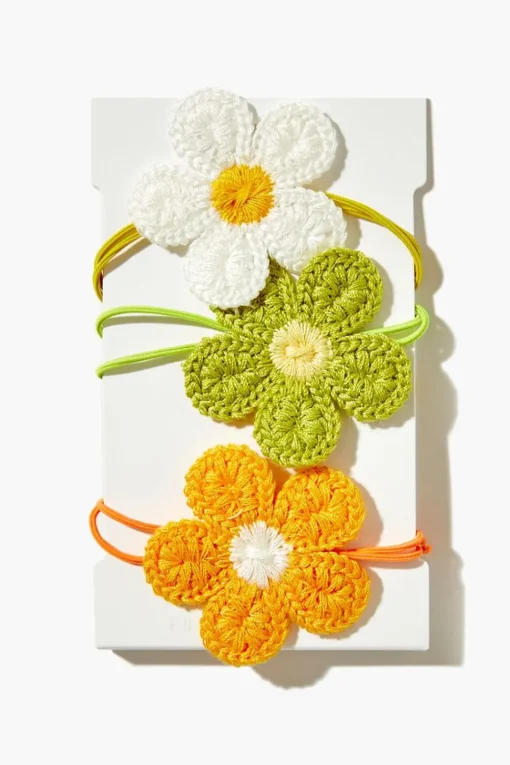 Crochet Flower Hair Tie Set