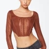 Crochet Lace Long-Sleeve Crop Top