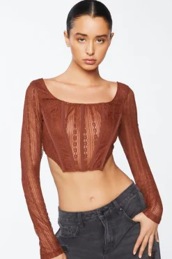 Crochet Lace Long-Sleeve Crop Top