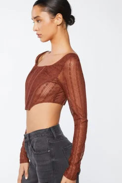 Crochet Lace Long-Sleeve Crop Top