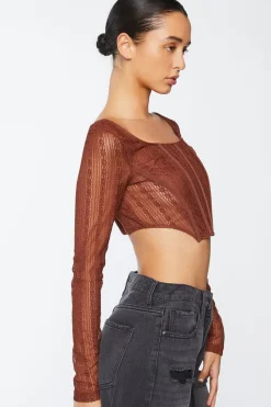 Crochet Lace Long-Sleeve Crop Top