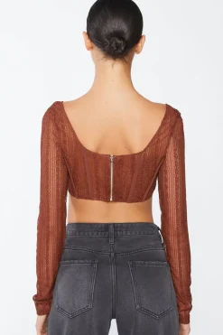 Crochet Lace Long-Sleeve Crop Top