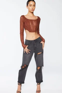 Crochet Lace Long-Sleeve Crop Top