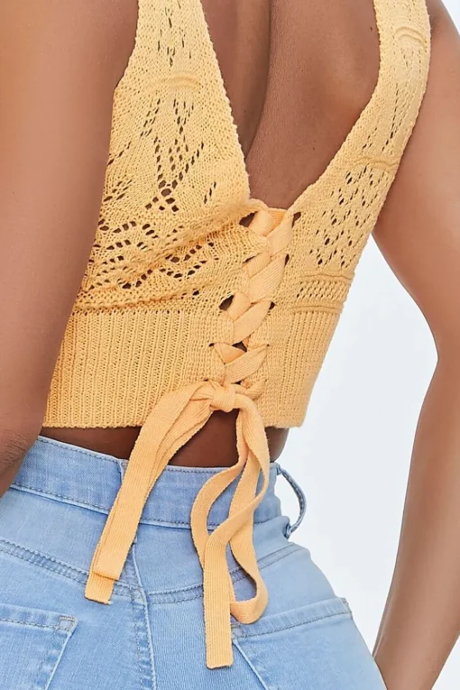 Crochet Lace-Up Crop Top