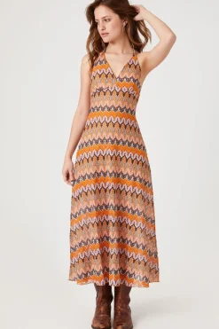 Crochet Ornate Print Halter Dress