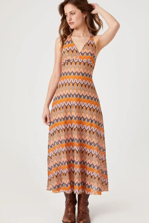 Crochet Ornate Print Halter Dress