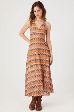 Crochet Ornate Print Halter Dress