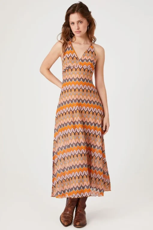 Crochet Ornate Print Halter Dress