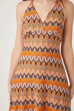 Crochet Ornate Print Halter Dress