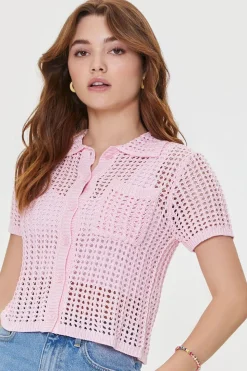 Crochet Short-Sleeve Cardigan Sweater