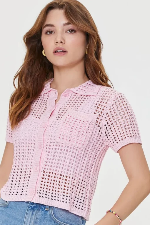 Crochet Short-Sleeve Cardigan Sweater
