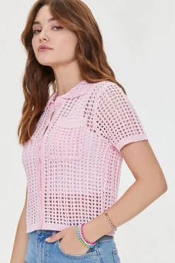 Crochet Short-Sleeve Cardigan Sweater