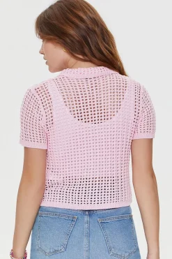 Crochet Short-Sleeve Cardigan Sweater