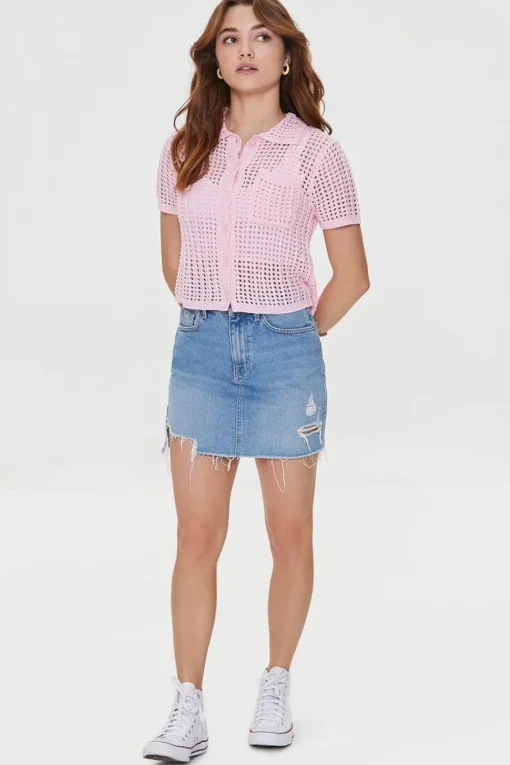 Crochet Short-Sleeve Cardigan Sweater