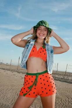 Crochet Sweater-Knit Watermelon Shorts