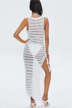Crochet Thigh-Slit Maxi Dress