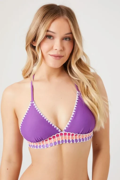 Crochet-Trim Triangle Bikini Top