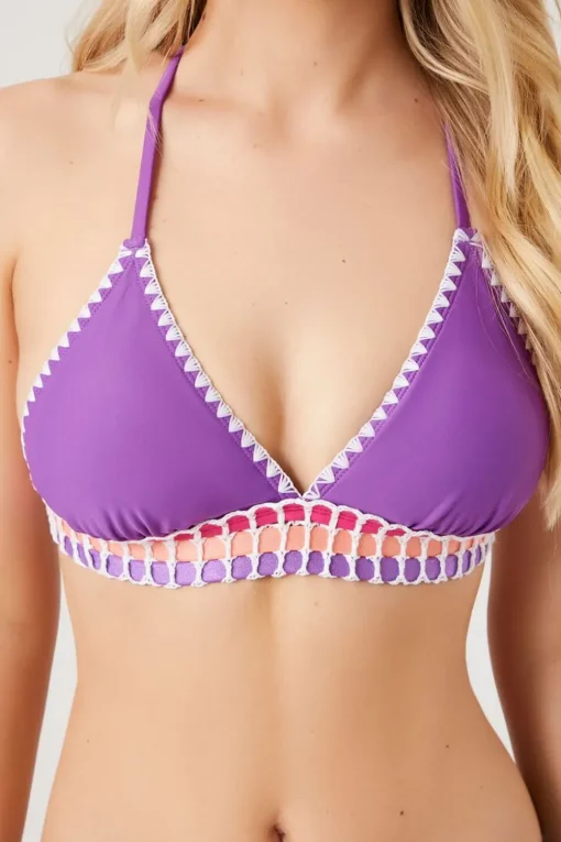 Crochet-Trim Triangle Bikini Top