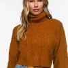 Cropped Cable Knit Turtleneck Sweater