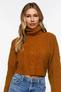 Cropped Cable Knit Turtleneck Sweater