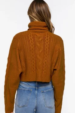 Cropped Cable Knit Turtleneck Sweater