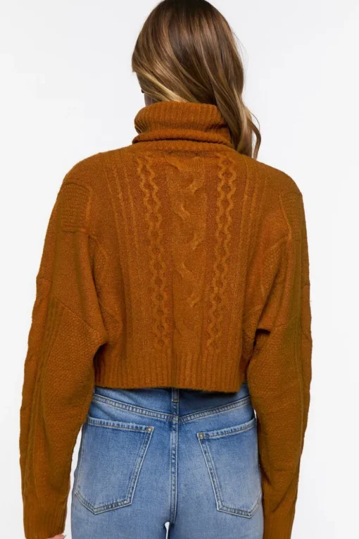 Cropped Cable Knit Turtleneck Sweater