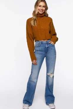 Cropped Cable Knit Turtleneck Sweater