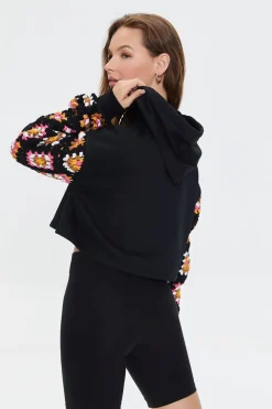 Cropped Crochet-Sleeve Hoodie