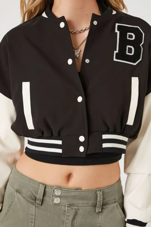 Cropped Fleece Varsity Jacket