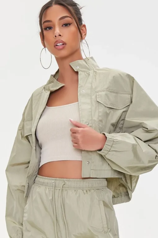 Cropped Raglan-Sleeve Windbreaker