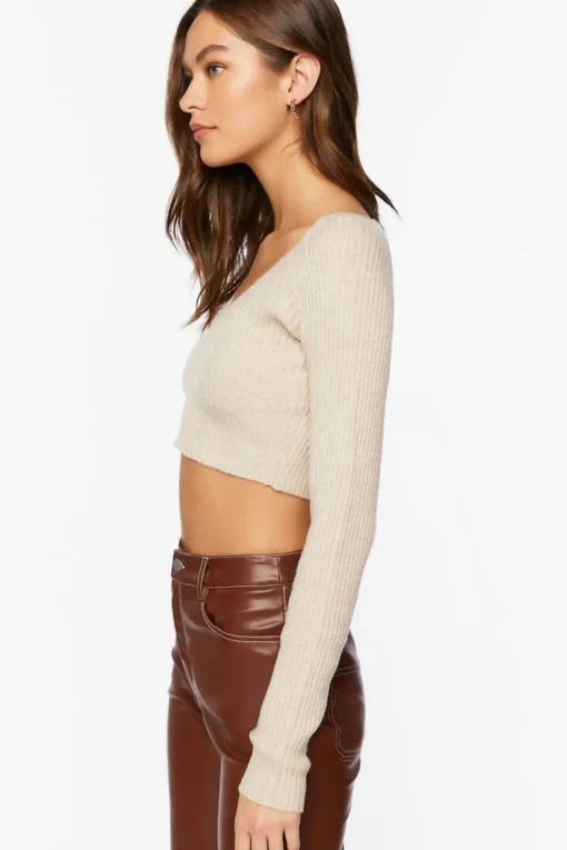 Cropped Rib-Knit Sweater